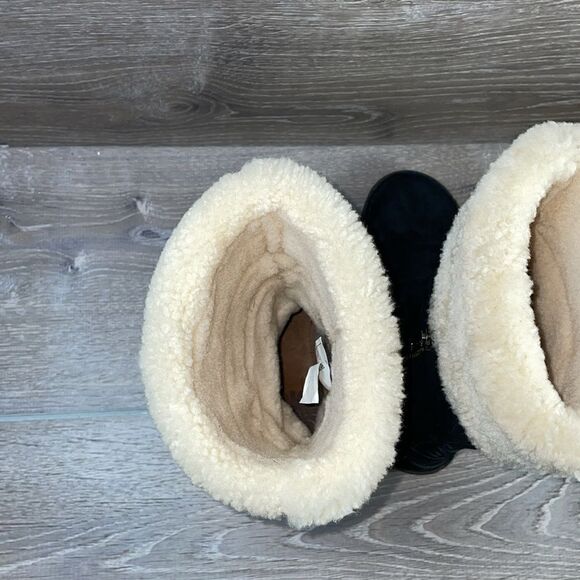 Ugg Karyn Black Suede Warm Shearling Cuff Women’s Sz 5 Zip Pull On Winter Boots - Picture 5 of 12